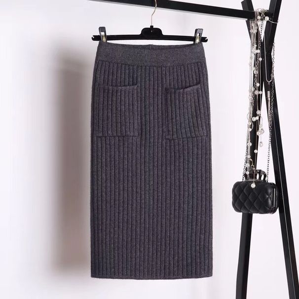 Women's High-Waisted Knit Pencil Skirt - Stretchy Bodycon Midi Skirt With Side Slit (Black/Grey/Khaki, One Size Fits S-L)_ecoleips.com