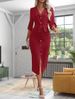 Aria Basics Aria Basics 2026 New Women's European And American Style Solid Color Turn-down Collar Waist-Cinching Elegant Commuting Slit Dress_ecoleips.com