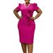 Women's Clothing New Fashion Elegant Hip Wrapped Thru Le Ruffled Solid Color Short Sleeved_ecoleips.com