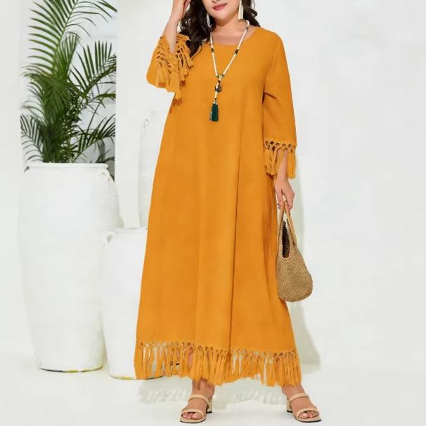 Cross-border Exclusive Plus-size Tassel Dress For Women, Middle Eastern Muslim Loose-fitting Orange Long Dress,_ecoleips.com