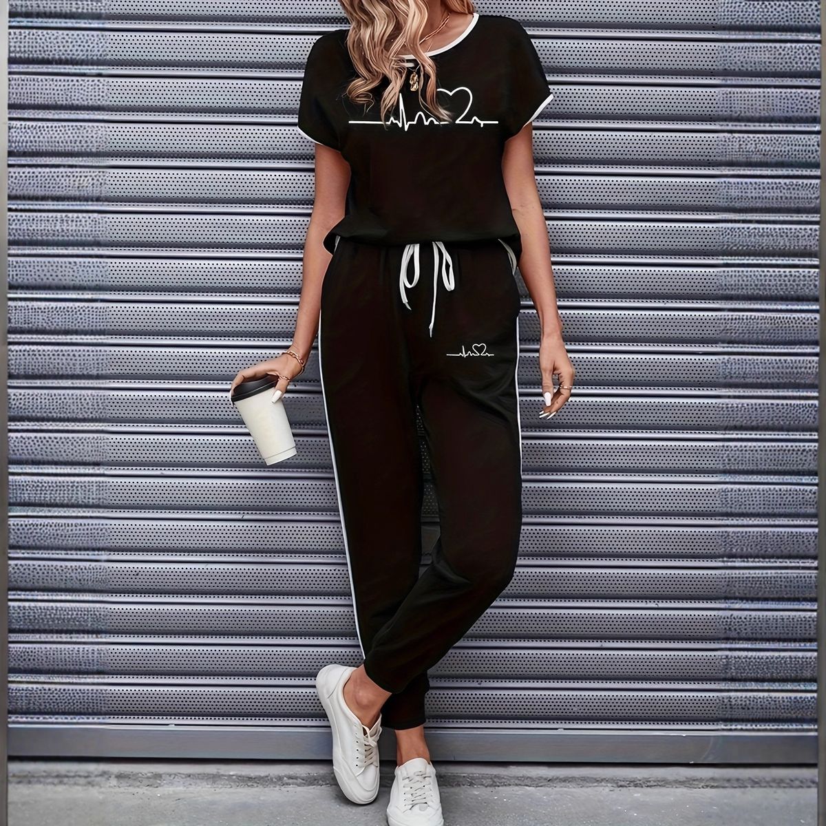 Women's Clothing Color Block Trim Casual Suit Simple Loose Fit Short Sleeved Set Spring Summer Autumn New_ecoleips.com