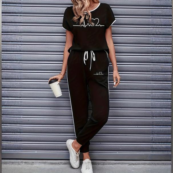 Women's Clothing Color Block Trim Casual Suit Simple Loose Fit Short Sleeved Set Spring Summer Autumn New_ecoleips.com