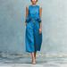 Women's Sleeveless Ruffle Top And Wide-Leg Pants Set, Summer Casual Two Piece Outfit, Stretchy Comfort Jumpsuit Alternative In Solid Colors_ecoleips.com