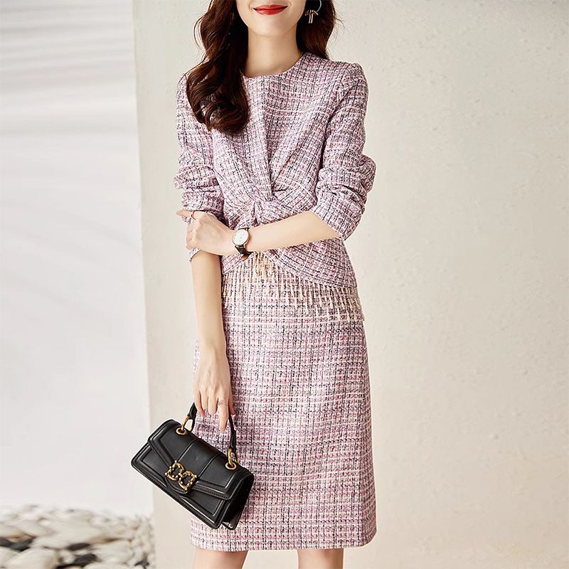 High-end Italian Fabric Tweed Round Neck Warm Two-piece Set For Women With A Youthful Look_ecoleips.com