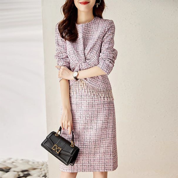 High-end Italian Fabric Tweed Round Neck Warm Two-piece Set For Women With A Youthful Look_ecoleips.com