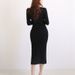 Women's Clothing Women's Elegant Rhinestone Petal Button Cardigan Long Knit Dress Autumn/Winter Korean Style Sweater Dress_ecoleips.com