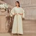 Women's Clothing Robe Muslim Fashion Lace-up Elegant Cardigan Long Dress Split Sleeve Design Monochrome_ecoleips.com