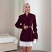 European-Style Tailored Blazer For Women – Slim Fit Single-Breasted Button Jacket (Burgundy/Black) | Office-to-Outing Versatility_ecoleips.com