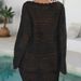 Flounce Hem Beach Cover-Up Dress – Lightweight Woven Hollow-Out Tunic (White/Black/Beige, S-Xl) Breathable Fabric_ecoleips.com