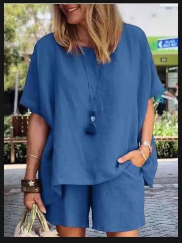 Women's Sports Suit Casual Loose Fit Chic Short Sleeve Solid Color Spring Summer Fashion Set_ecoleips.com
