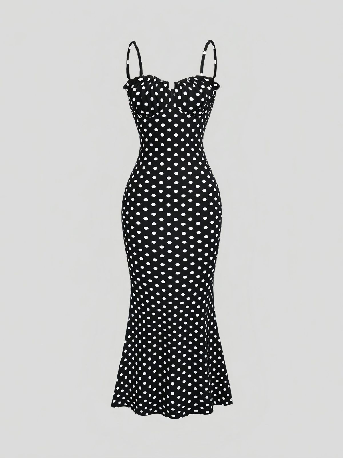 Women's Slim Fit Backless Polka Dot Dress European American Style Autumn French Temperament Cross Border New Clothing Suspender Style_ecoleips.com