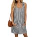 Summer New Arrival Women's Casual Striped Dress Round Neck Pocket Button Detail Suspender Design_ecoleips.com