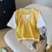 Women's Clothing Summer New Design Version V Neck Two Piece T Shirt Top Ice Silk Knit Sweater Female_ecoleips.com