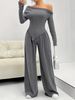 Women's Clothing Autumn And Winter Fashion Casual Suits Knitted One Shoulder Collar Plus Wide Leg Trousers Two Piece Suits_ecoleips.com