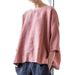 Bohemian Linen Blend Oversized Top – Round Neck 3/4 Sleeve Tunic For Women (5 Earthy Colors) Breathable Hybrid Fabric_ecoleips.com
