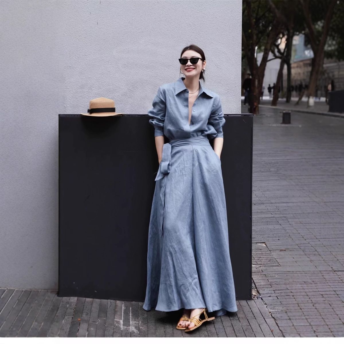 100% Linen Women's Suit New Simple Old Money Style High-end Fashionable Chic Shirt And Skirt Set_ecoleips.com