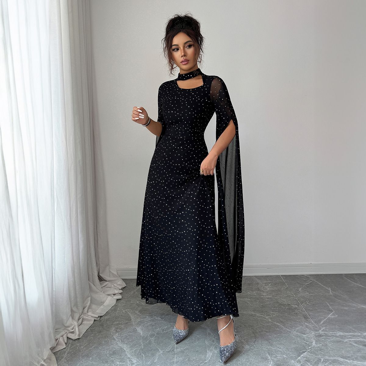 Cross-border European And American Elegant Fashion Polka Dot Long Dress Women's Clothing 2025 Autumn/Winter_ecoleips.com