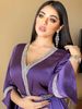 Women's Clothing Purple Long Sleeved V-Neck Rhinestone Studded Loose Fit Middle Eastern Women's Arabian Dress Modest Abaya Dress_ecoleips.com