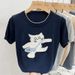 Women's Clothing Round Neck Short Sleeved Knitted Sweater For Women Spring New Women's Clothing Loose And Slim Cartoon Niche Half Sleeved Top Trend_ecoleips.com