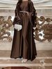 Muslim Women's Clothing Cardigan Two-piece Set Butterfly Embroidery Diamond-studded Belt Satin Evening Party Robe_ecoleips.com