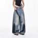 American-style Splatter-paint Ripped Curved Hem Jeans For Women, New High Street Loose Retro Design Versatile Wide-leg_ecoleips.com