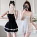 Women's One Piece Halter Swimsuit Solid Color Girlish Alluring Style Skirt Design Conservative Slimming Fresh Hot Spring Swimwear_ecoleips.com