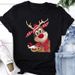 Women's Christmas-themed T-shirt With Christmas Tree And Santa Claus Designs, Round-neck, Loose-fitting Top For Women_ecoleips.com