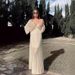Women's Clothing Women's Sexy Slim Dress V-Neck Shawl Sleeve Hollow White Skirt_ecoleips.com