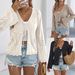 2026 Spring Summer Casual Solid Color Hollow Out Lace-Up Flared Sleeve Knitted Vacation Cardigan Cross-Border_ecoleips.com