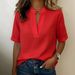 2026 Summer New Solid Color Casual Pullover Short-sleeved Shirt Women's Loose Large Size Shirt Women's_ecoleips.com