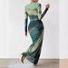 Women's Clothing Fashion Mesh Printing Pleated Sexy Tight Slit Round Neck Dress_ecoleips.com