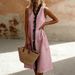 Women's Casual Cotton Linen Dress Solid Color Ruffle Midi Skirt American Style Thin Suitable For Summer_ecoleips.com