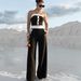Women's Strapless Striped Jumpsuit Set, Summer New Fashion Sleeveless Wide Leg Pants Outfit For Casual Wear_ecoleips.com