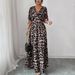 New Cross-Border Elegant Leopard Print V-Neck Long Dress European And American_ecoleips.com