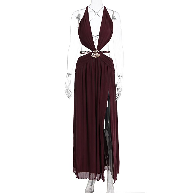 Women Summer Neck Deep V High Split Slim Dress Elegant Casual Streetwear Party Evening Date Bodycon Midi Dress_ecoleips.com