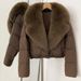 Elegant Short Down Jacket With Fox Fur Trim – Slim-Fit Winter Coat For Women, Detachable Hood & High-End Styling (Black/Brown Options, S/M Sizes)_ecoleips.com