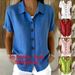 Women's Solid Color Collared Shirt Button Down Casual Loose Fit Short Sleeve T-Shirt Spring/Summer Top For Comfortable Wear_ecoleips.com