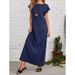 Women's Clothing Summer New Simple Style Women's Round Neck Short Sleeve Loose Casual Long Solid Color Dress_ecoleips.com