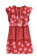 European American Style Women's Floral Polka Dot Casual Dress With Flutter Sleeves, Ruffles, And Printed Midi Length_ecoleips.com