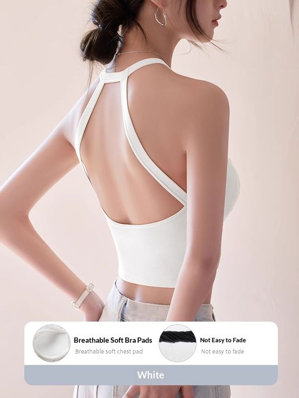 Sexy Backless Halter Neck Camisole For Women With Built-in Bra Pads, Beautiful Back Design, Can Be Worn As An Outer_ecoleips.com