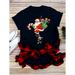 Merry Christmas Tree Santa Claus Simple Base Shirt Trendy Casual Loose Short Sleeve T-Shirt For Women_ecoleips.com