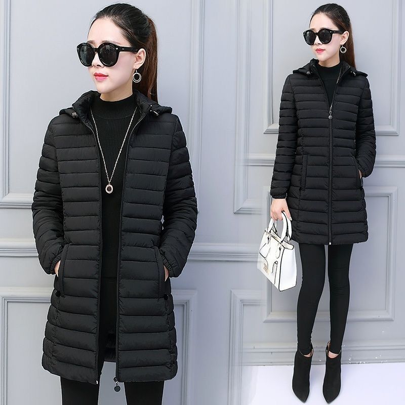 Women's Clothing Women's Slim-Fit Long Puffer Coat With Detachable Hood, Winter Warm Jacket For Plus Size (Black, Burgundy, Army Green)_ecoleips.com