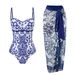Women's Clothing One Piece Swimsuit Women's Tight Slim Retro Printed Swimsuit Chiffon Long Skirt With Steel Support Hard Bag_ecoleips.com