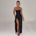 European And American Cross-Border Summer 2025 New Style Socialite Elegant Sexy Slim Shiny Material Strapless Slit Dress_ecoleips.com