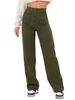 Women's High-Waisted Straight Leg Pants With Multiple Pockets, Stretch Comfort Casual Trousers With Button Closure_ecoleips.com