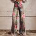 Women's Pink Floral Leopard Print Wide Leg Jeans, High Waist Casual Loose Fit Denim Pants, Trendy Flared Trousers For Daily Streetwear, Vacation & Wee_ecoleips.com