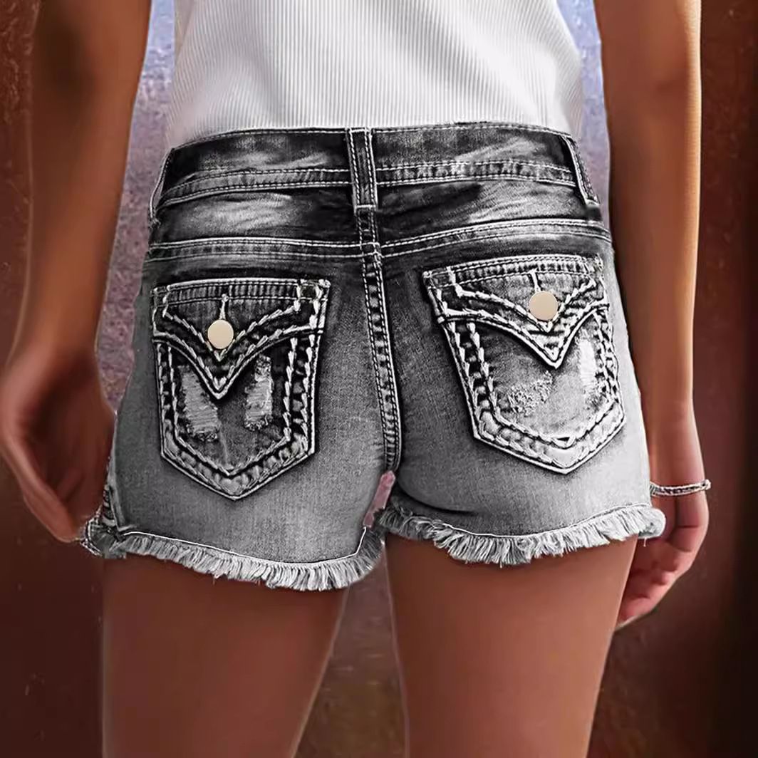Women's Denim Embroidered Shorts Fashion Cotton Stretch Street Style Spring Autumn_ecoleips.com