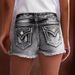 Women's Clothing Fashion Ins Elastic Patch Denim Embroidered Ripped Denim Shorts_ecoleips.com