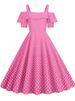 Polka Dot High Waist Vintage 50s Pleated Dress Women Summer Spaghetti Strap Elegant Ruffles Party Sundress_ecoleips.com