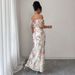 Elegant French Floral Print Off-Shoulder Long Bodycon Dress For Women Style New_ecoleips.com